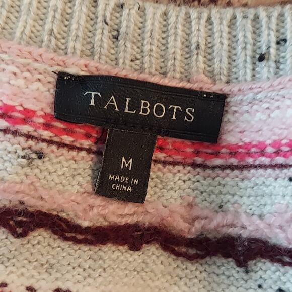 Talbots Sweater Medium Speckled Fair Isle Cozy Preppy Crew Neck Reindeer - Picture 5 of 7